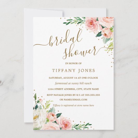 Floral Gold Blush Vrijgezellenfeest Kaart (Voorkant)