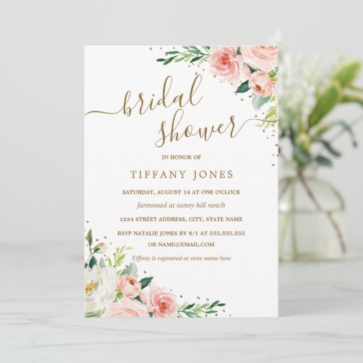 Floral Gold Blush Vrijgezellenfeest Kaart (Staand voorkant)