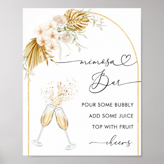 Floral Gold Boho Arch Heart Script Mimosa Bar Poster (Voorkant)