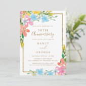 Floral Gold Border 50ste bruiloft Jubileum Kaart (Staand voorkant)