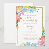 Floral Gold Border 50ste bruiloft Jubileum Kaart (Voorkant / Achterkant)