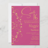 Floral Gold Border Sweet 16 Uitnodiging (Voorkant)