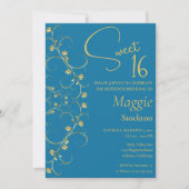 Floral Gold Border Sweet 16 Uitnodiging (Voorkant)