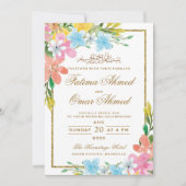 Floral Gold Border White Islamic Muslim Wedding Kaart (Voorkant)