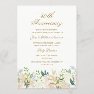 Floral Gold Botanical 50th Wedding Jubileum Kaart