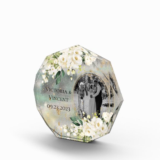 Floral Gold Botanical Cream Photo Names Wedding Fotoblokken (Rechts)