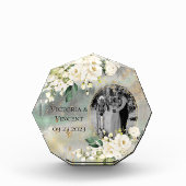 Floral Gold Botanical Cream Photo Names Wedding Fotoblokken (Voorkant)