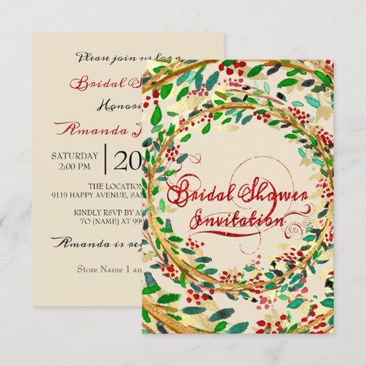 Floral Gold Bourgogne Ivory Wodland Vrijgezellenfe Kaart (Voorkant / Achterkant)