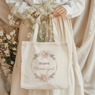 Floral Gold Bourgogne Roos Bloemenmeisje met naam Tote Bag