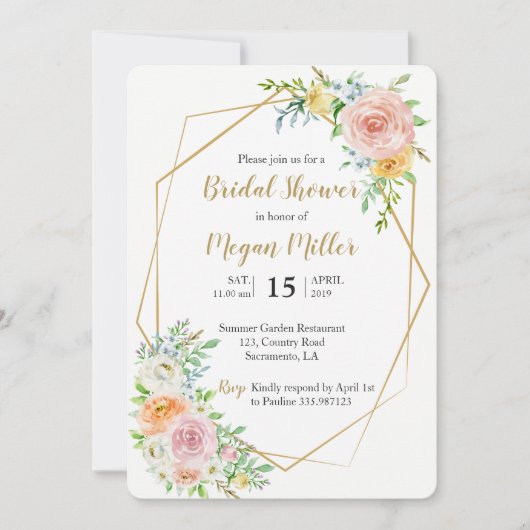 Floral Gold Bridal doucheuitnodiging Kaart (Voorkant)