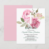 Floral & Gold/BUDGET - Girl Baptism Invitation. (Voorkant / Achterkant)