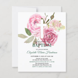 Floral & Gold/BUDGET - Girl Baptism Invitation.