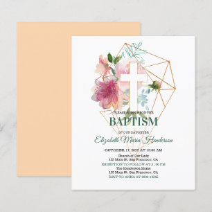 Floral & Gold/BUDGET - Girl Baptism Invitation.