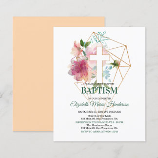 Floral & Gold/BUDGET - Girl Baptism Invitation.