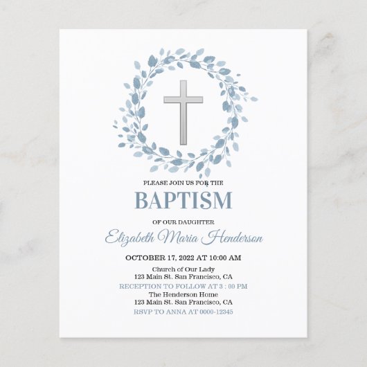 Floral & Gold/BUDGET - Girl Baptism Invitation. Flyer (Voorkant)