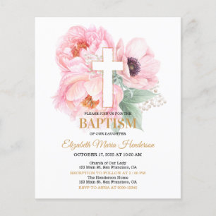 Floral & Gold/BUDGET - Girl Baptism Invitation. Flyer