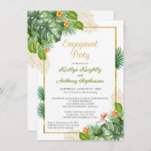 Floral Gold Budget Tropical Engagement Party Kaart (Voorkant / Achterkant)