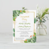 Floral Gold Budget Tropical Engagement Party Kaart (Staand voorkant)