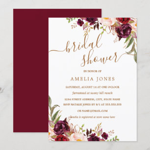 Floral Gold Burgundy Confetti Vrijgezellenfeest Kaart