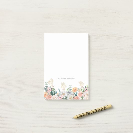 Floral Gold Butterfly Monogram op maat Post-it® Notes (Op bureau)