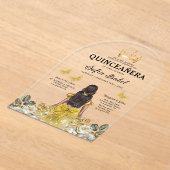 Floral Gold Butterfly Princess Quinceanera Acryl Uitnodigingen (Laagn)