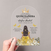 Floral Gold Butterfly Princess Quinceanera Acryl Uitnodigingen (Insitu (Draagbaar))