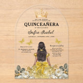 Floral Gold Butterfly Princess Quinceanera Acryl Uitnodigingen (Voorkant)