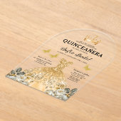 Floral Gold Butterfly Princess Quinceanera Acryl Uitnodigingen (Laagn)