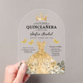 Floral Gold Butterfly Princess Quinceanera Acryl Uitnodigingen (Insitu (Draagbaar))