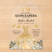 Floral Gold Butterfly Princess Quinceanera Acryl Uitnodigingen (Voorkant)