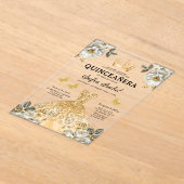 Floral Gold Butterfly Princess Quinceanera Acryl Uitnodigingen (Laagn)