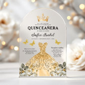 Floral Gold Butterfly Princess Quinceanera Acryl Uitnodigingen