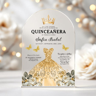 Floral Gold Butterfly Princess Quinceanera Acryl Uitnodigingen