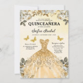 Floral Gold Butterfly Princess Quinceanera Kaart (Voorkant)