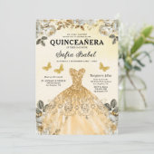 Floral Gold Butterfly Princess Quinceanera Kaart (Staand voorkant)