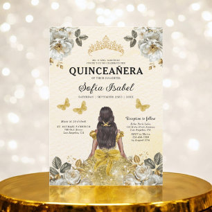 Floral Gold Butterfly Princess Quinceanera Kaart