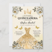 Floral Gold Butterfly Princess Quinceanera Kaart (Voorkant)