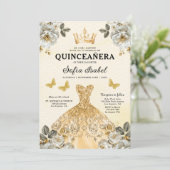 Floral Gold Butterfly Princess Quinceanera Kaart (Staand voorkant)