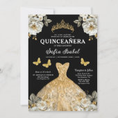 Floral Gold Butterfly Princess Quinceanera Kaart (Voorkant)
