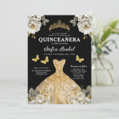 Floral Gold Butterfly Princess Quinceanera Kaart (Staand voorkant)