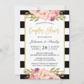 Floral Gold BW Stripes Wedding Couples Shower Kaart (Voorkant)