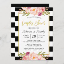 Floral Gold BW Stripes Wedding Couples Shower
