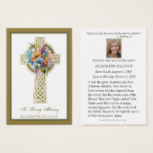 Floral Gold Celtic Cross Funeral Prayer Kaart (Voorkant /achterkant)