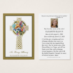 Floral Gold Celtic Cross Funeral Prayer Kaart