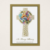 Floral Gold Celtic Cross Funeral Prayer Kaart (Voorkant)