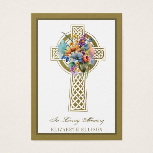 Floral Gold Celtic Cross Funeral Prayer Kaart (Voorkant)