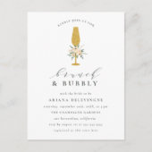 Floral Gold Champagne Flute Bridal Brunch en Bubbl Uitnodiging Briefkaart (Voorkant)