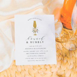 Floral Gold Champagne Flute Bridal Brunch en Bubbl Uitnodiging Briefkaart