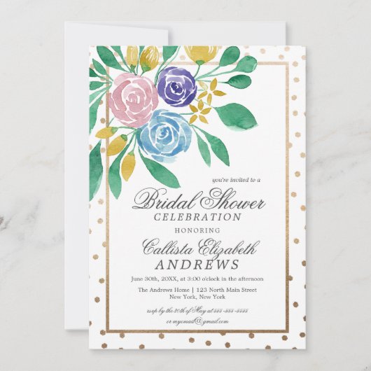 Floral Gold Confetti Waterverf Vrijgezellenfeest Kaart (Voorkant)