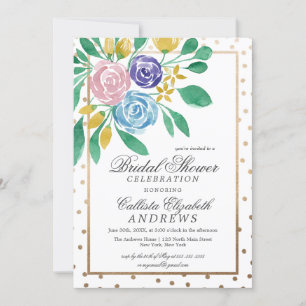 Floral Gold Confetti Waterverf Vrijgezellenfeest Kaart